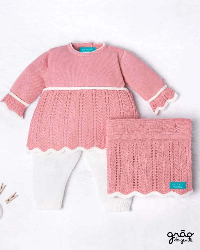 Saída Maternidade Tricot Vestido Rosa P