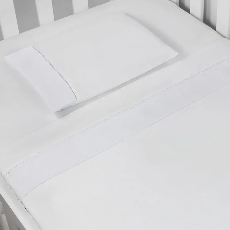 Jogo de Lençol Berço Branco com Barra Branca