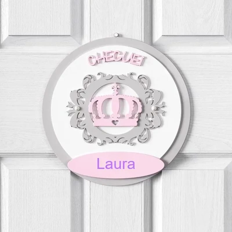 Porta Maternidade Personalizado Coroa Arabesco Rosa - Laura