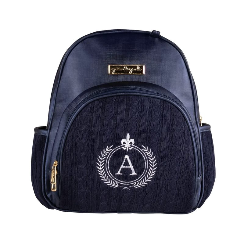 Mochila Maternidade Personalizada Tricot Azul Marinho - Letra T