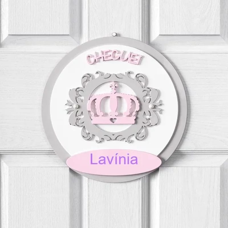 Porta Maternidade Personalizado Coroa Arabesco Rosa - Lavínia