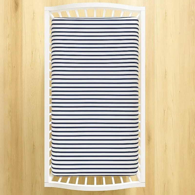 Lençol Berço com Elástico Listrado Azul Marinho