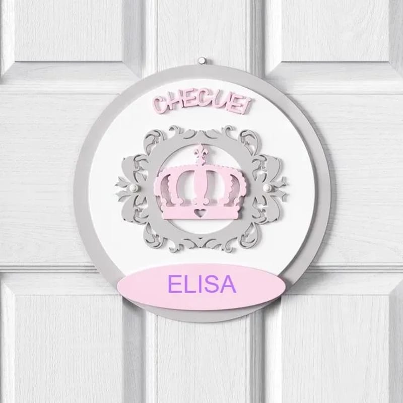 Porta Maternidade Personalizado Coroa Arabesco Rosa - Elisa