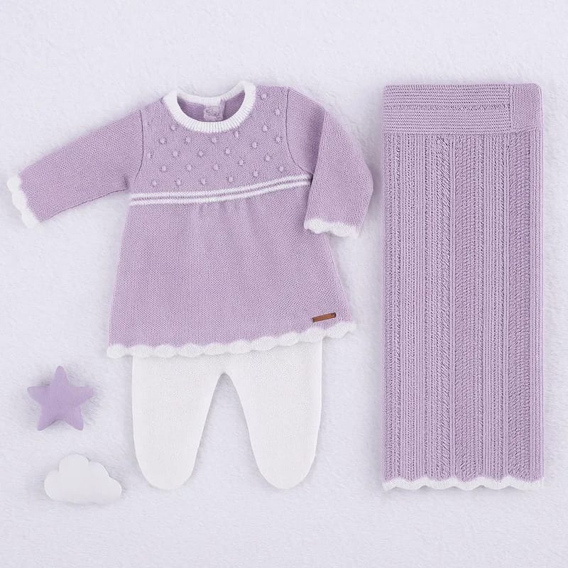 Saída Maternidade Tricot Vestido Lilás com 03 Peças