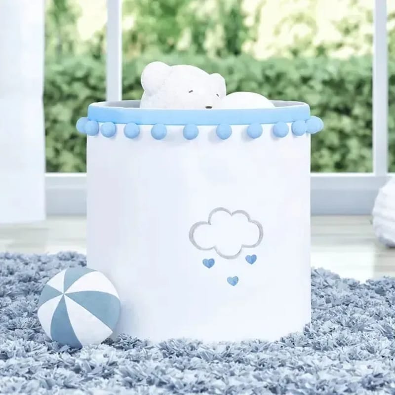 Cesto Organizador para Brinquedos Pompom Chuva de Amor Azul 28cm