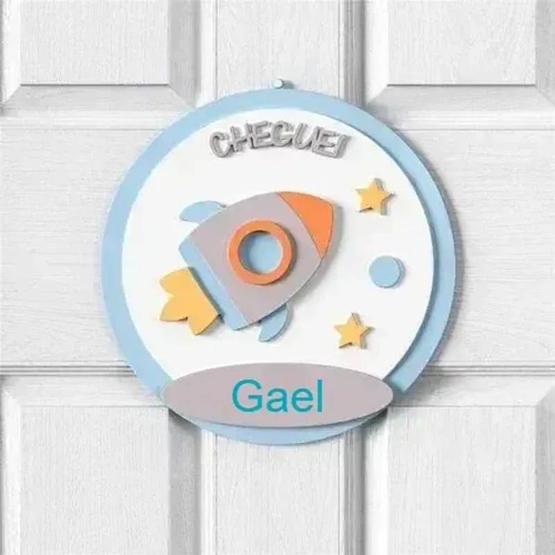 Porta Maternidade Personalizado Foguete Patchwork Azul - Gael