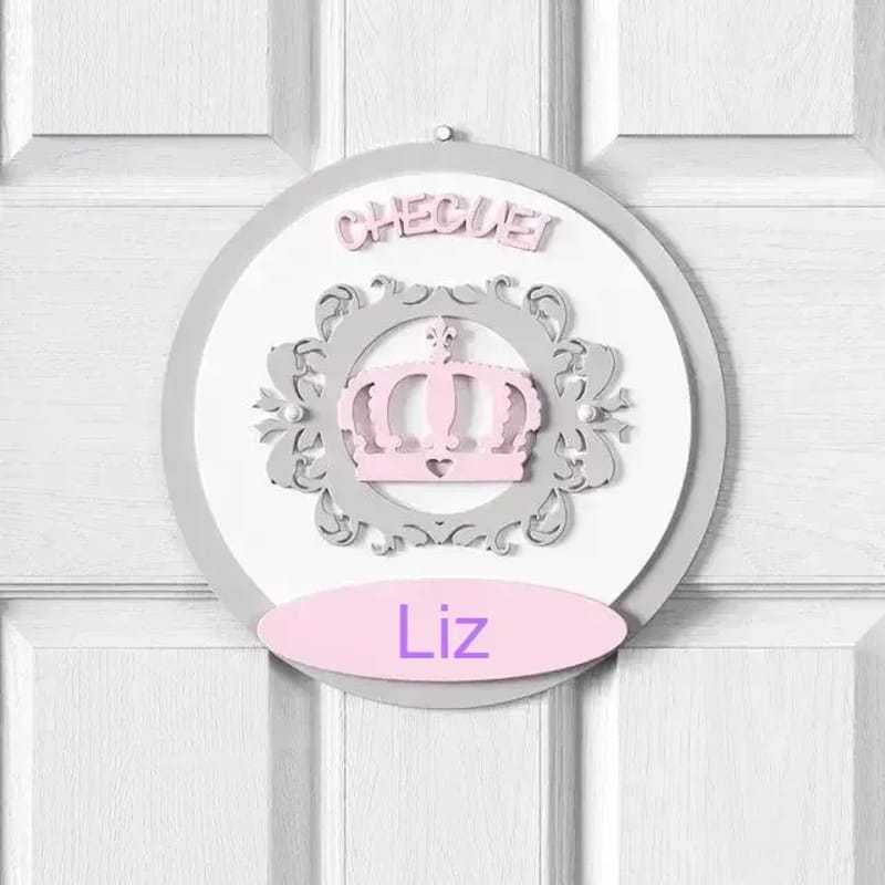 Porta Maternidade Personalizado Coroa Arabesco Rosa - Liz