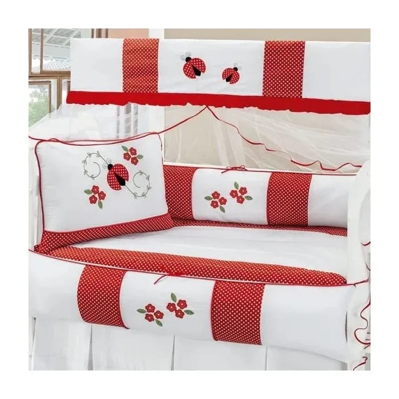 Kit Berço Trança Joaninha Vermelho e Branco